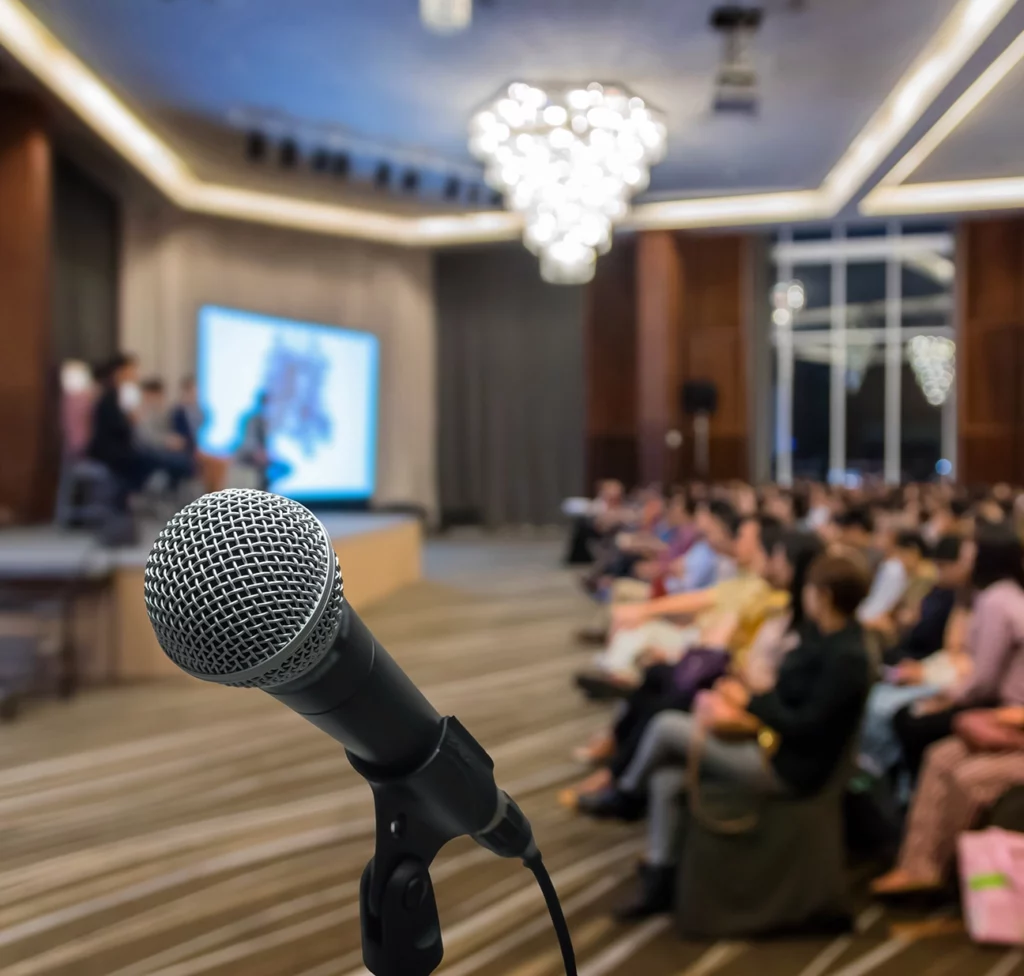 Microphone overlooking an audience